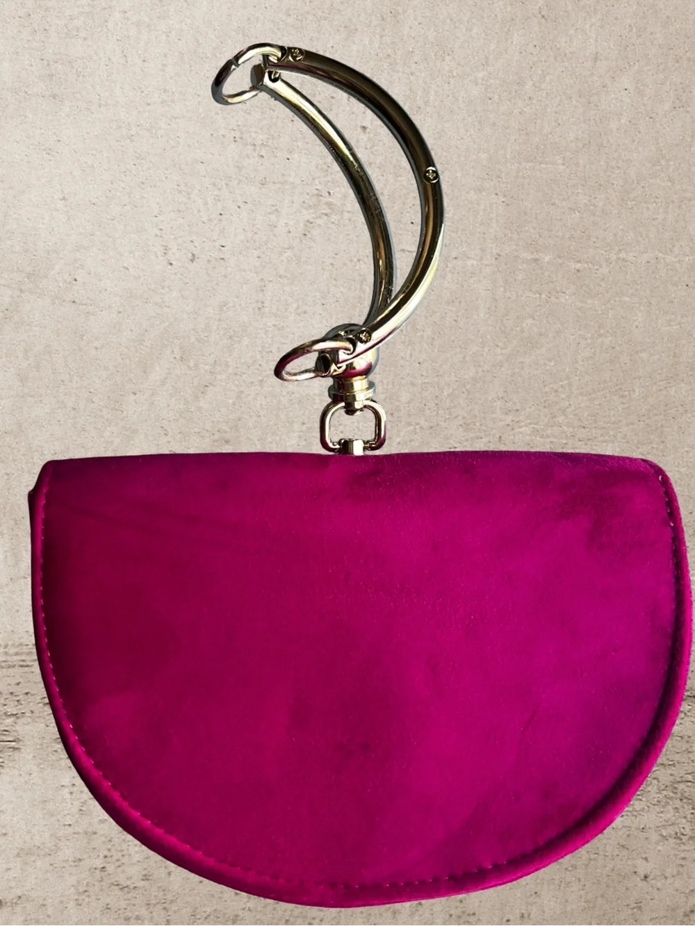 Elegant Fusia Half-Moon Evening Clutch with 3D Floral Embellishments